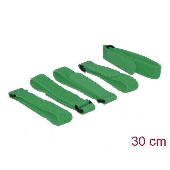 Rzepy z pętelką do kabli 300 x 20 mm zestaw 5 sztuk zielone Delock 18706