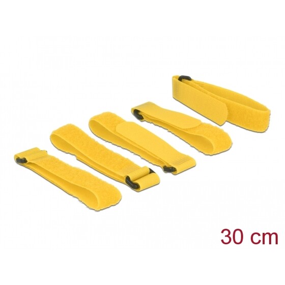 Rzepy z pętelką do kabli 300 x 20 mm zestaw 5 sztuk żółte Delock 18708