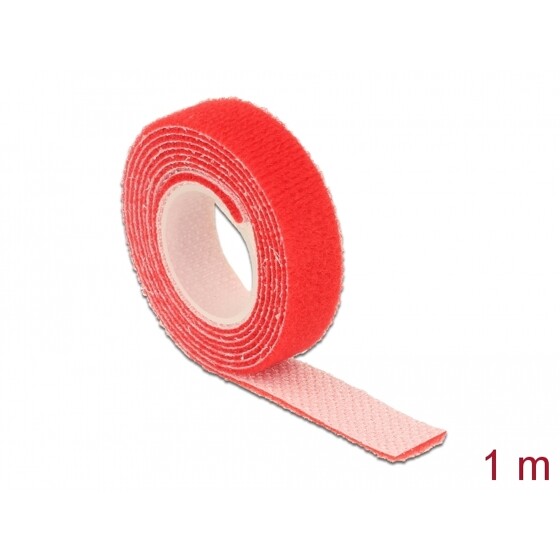 Taśma rzepowa na rolce 1 m x 13 mm kolor czerwony Delock 18717