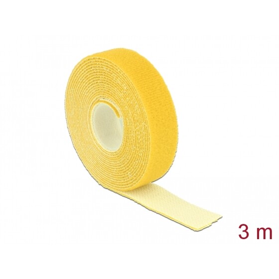 Taśma rzepowa na rolce 3 m x 20 mm kolor żółty Delock 18738