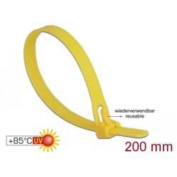 Zaciski kablowe wielokrotnego użytku 200 x 7,5 mm 100 sztuk żółte Delock 18759