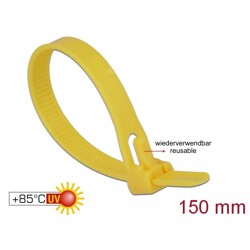 Zaciski kablowe wielokrotnego użytku 150 x 7,5 mm 100 sztuk żółte Delock 18760
