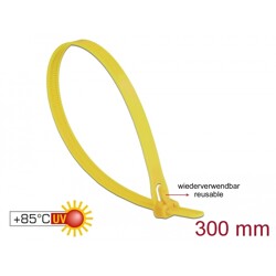 Zaciski kablowe wielokrotnego użytku 300 x 7,6 mm 100 sztuk żółte Delock 18761