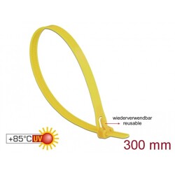 Zaciski kablowe wielokrotnego użytku 300 x 7,6 mm 100 sztuk żółte Delock 18761