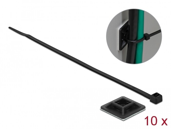 Zaczep opaski na kable 25 x 25 mm z opaską 300 x 4,8 mm czarny Delock 18831