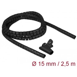 Wąż spiralny z narzędziem do wciągania 2,5 m x 15 mm czarny Delock 18835