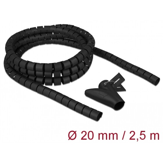 Wąż spiralny z narzędziem do wciągania 2,5 m x 20 mm czarny Delock 18836