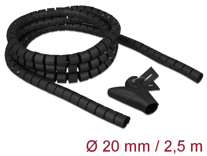 Wąż spiralny z narzędziem do wciągania 2,5 m x 20 mm czarny Delock 18836