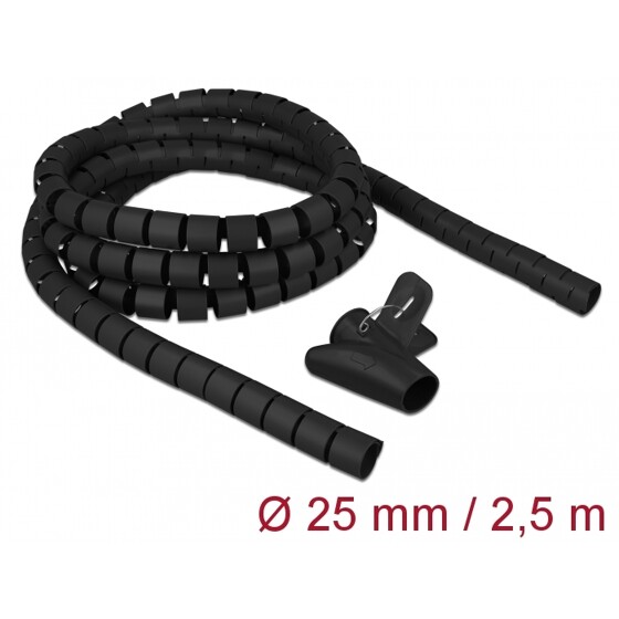 Wąż spiralny z narzędziem do wciągania 2,5 m x 25 mm czarny Delock 18837