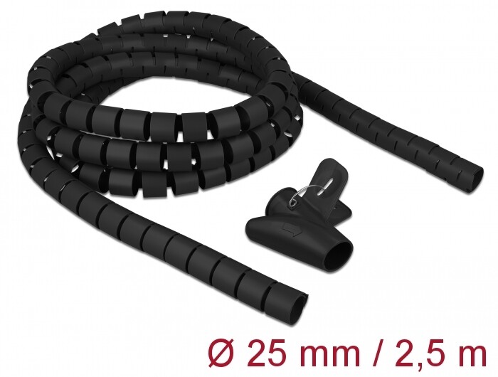 Wąż spiralny z narzędziem do wciągania 2,5 m x 25 mm czarny Delock 18837