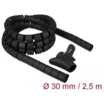Wąż spiralny z narzędziem do wciągania 2,5 m x 30 mm czarny Delock 18838
