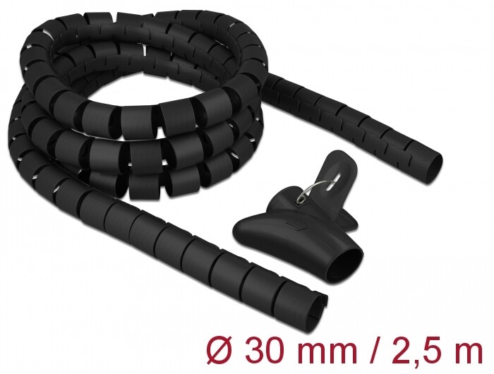 Wąż spiralny z narzędziem do wciągania 2,5 m x 30 mm czarny Delock 18838