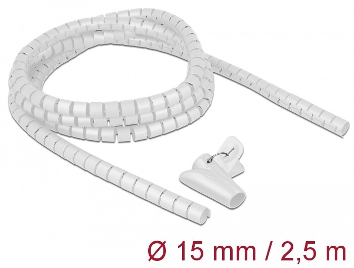Wąż spiralny z narzędziem do wciągania 2,5 m x 15 mm biały Delock 18839