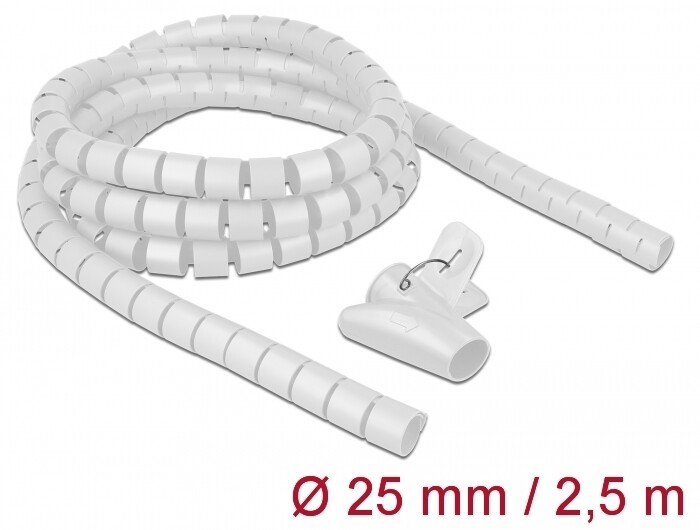 Wąż spiralny z narzędziem do wciągania 2,5 m x 25 mm biały Delock 18841