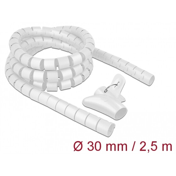 Wąż spiralny z narzędziem do wciągania 2,5 m x 30 mm biały Delock 18842