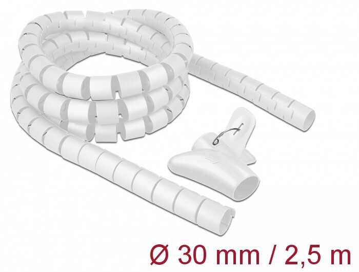 Wąż spiralny z narzędziem do wciągania 2,5 m x 30 mm biały Delock 18842