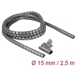Wąż spiralny z narzędziem do wciągania 2,5 m x 15 mm szary Delock 18843