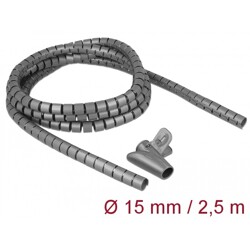 Wąż spiralny z narzędziem do wciągania 2,5 m x 15 mm szary Delock 18843