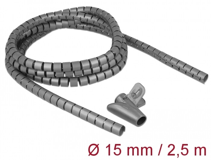 Wąż spiralny z narzędziem do wciągania 2,5 m x 15 mm szary Delock 18843