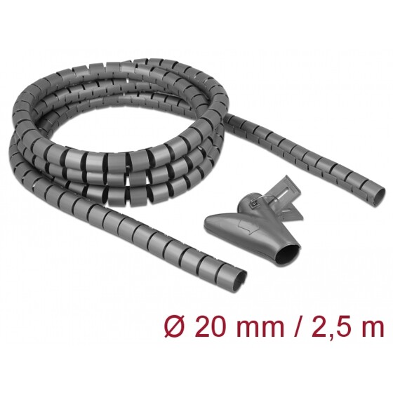 Wąż spiralny z narzędziem do wciągania 2,5 m x 20 mm szary Delock 18844