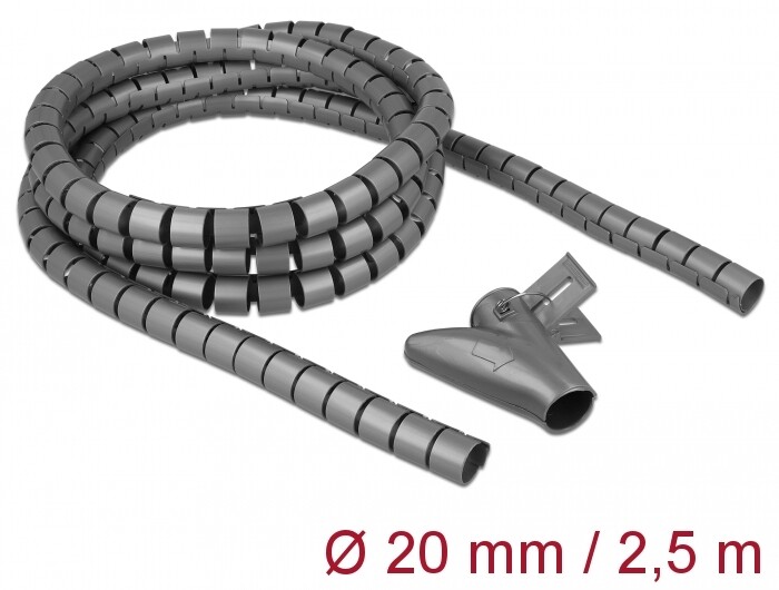 Wąż spiralny z narzędziem do wciągania 2,5 m x 20 mm szary Delock 18844
