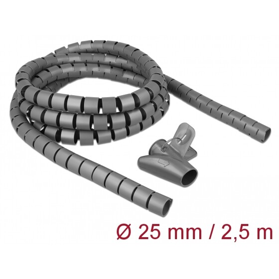 Wąż spiralny z narzędziem do wciągania 2,5 m x 25 mm szary Delock 18845