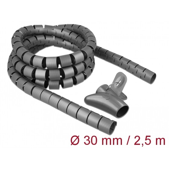 Wąż spiralny z narzędziem do wciągania 2,5 m x 30 mm szary Delock 18846