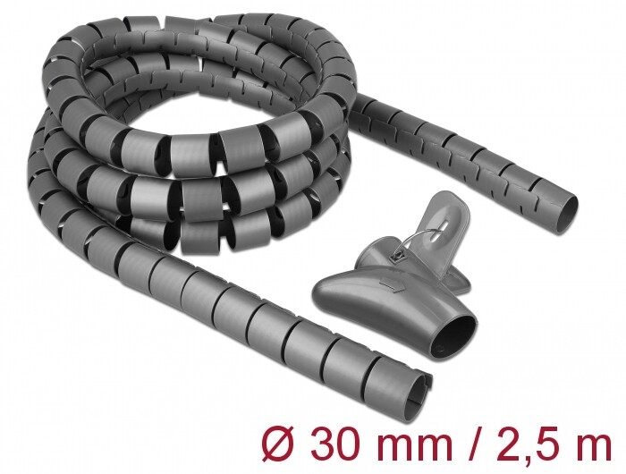 Wąż spiralny z narzędziem do wciągania 2,5 m x 30 mm szary Delock 18846