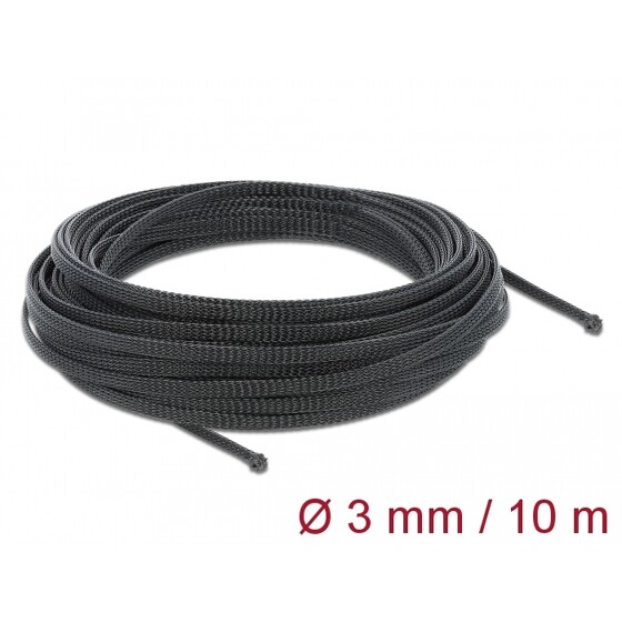 Koszulka pleciona rozciągana 10 m x 3 mm czarna Delock 18847