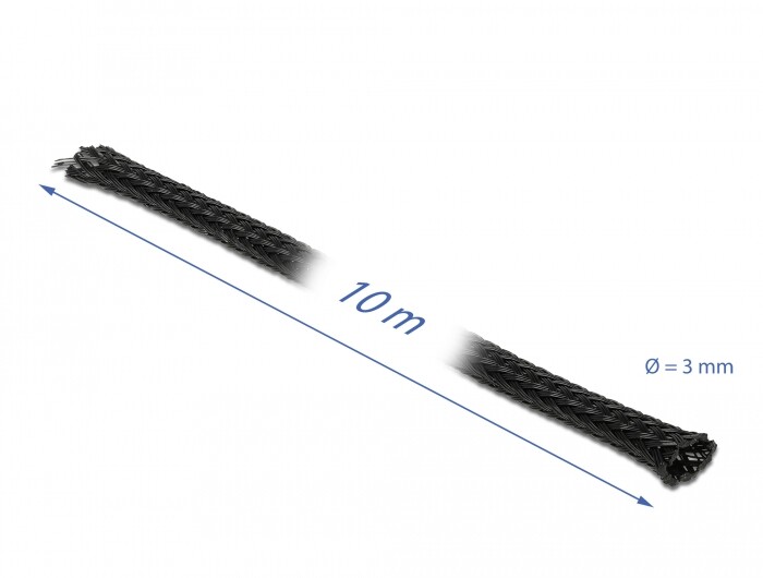 Koszulka pleciona rozciągana 10 m x 3 mm czarna Delock 18847