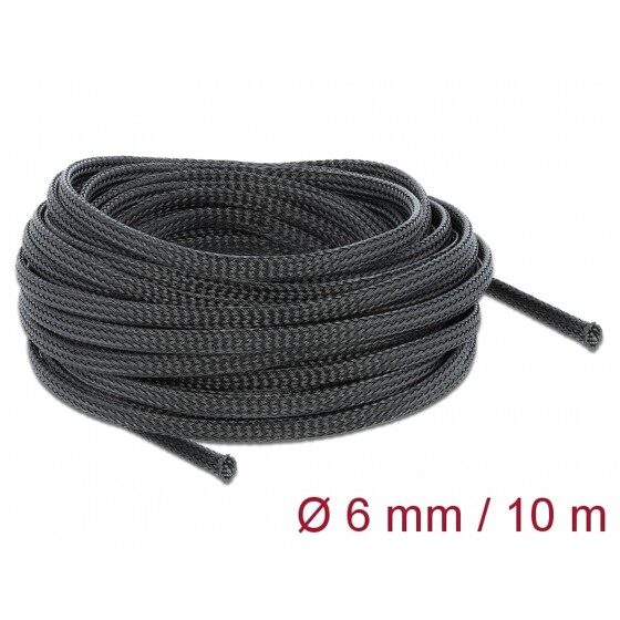 Koszulka pleciona rozciągana 10 m x 6 mm czarna Delock 18848