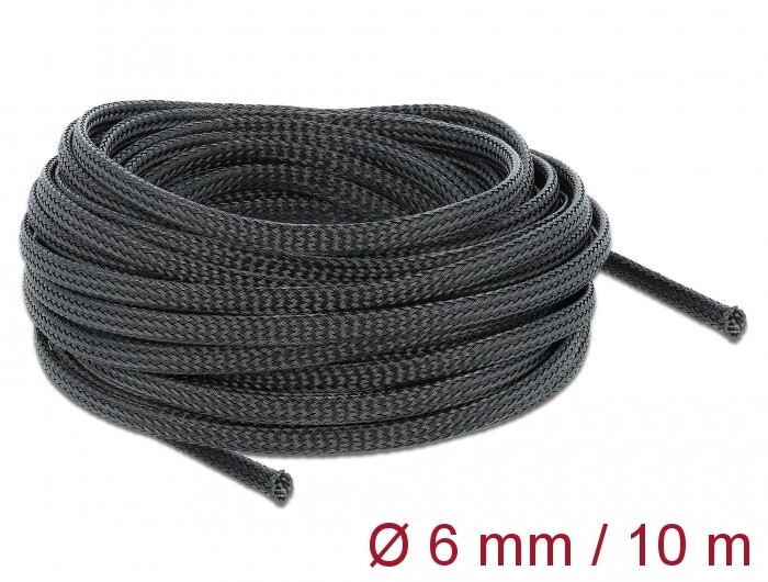 Koszulka pleciona rozciągana 10 m x 6 mm czarna Delock 18848