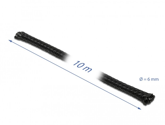 Koszulka pleciona rozciągana 10 m x 6 mm czarna Delock 18848