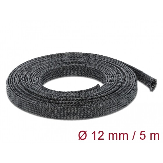 Koszulka pleciona rozciągana 5 m x 12 mm czarna Delock 18849