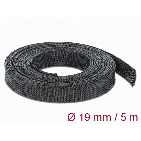Koszulka pleciona rozciągana 5 m x 19 mm czarna Delock 18850