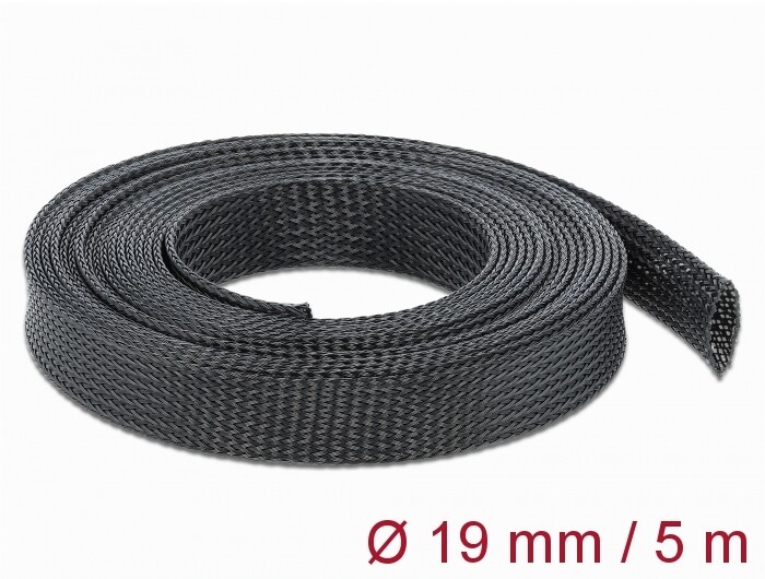 Koszulka pleciona rozciągana 5 m x 19 mm czarna Delock 18850