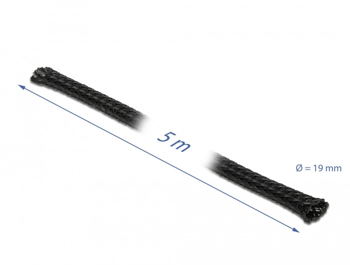 Koszulka pleciona rozciągana 5 m x 19 mm czarna Delock 18850