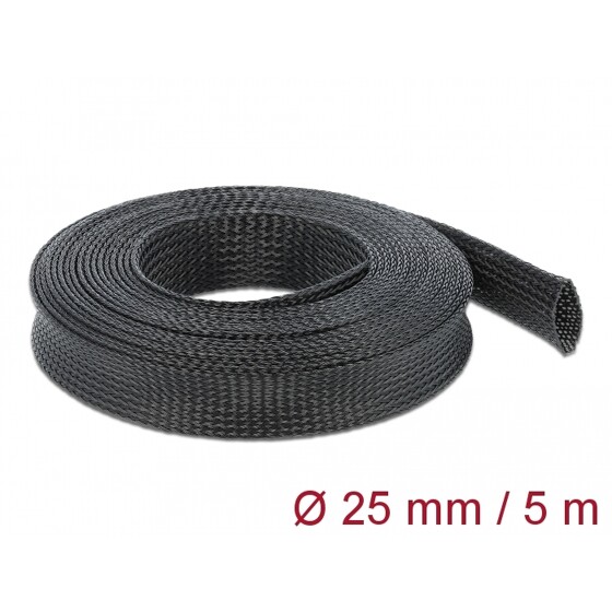 Koszulka pleciona rozciągana 5 m x 25 mm czarna Delock 18851
