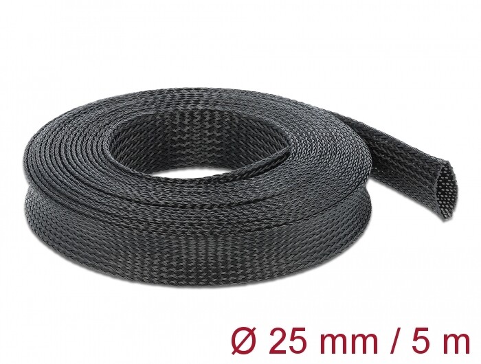 Koszulka pleciona rozciągana 5 m x 25 mm czarna Delock 18851