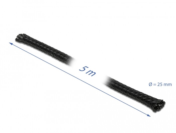 Koszulka pleciona rozciągana 5 m x 25 mm czarna Delock 18851
