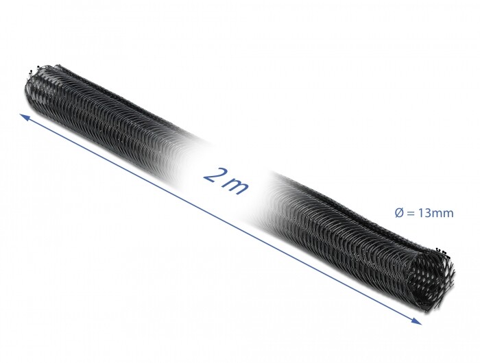 Koszulka pleciona rozciągana 2 m x 13 mm czarna Delock 18853