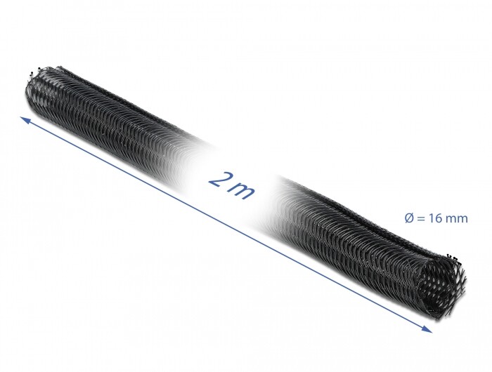 Koszulka pleciona rozciągana 2 m x 16 mm czarna Delock 18854
