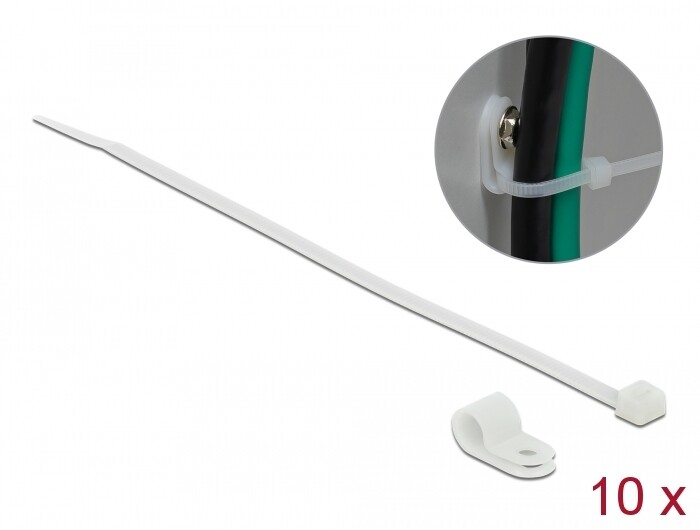 Zacisk kablowy 20 x 6,4 mm z opaską 200 x 3,6 mm biały Delock 18863
