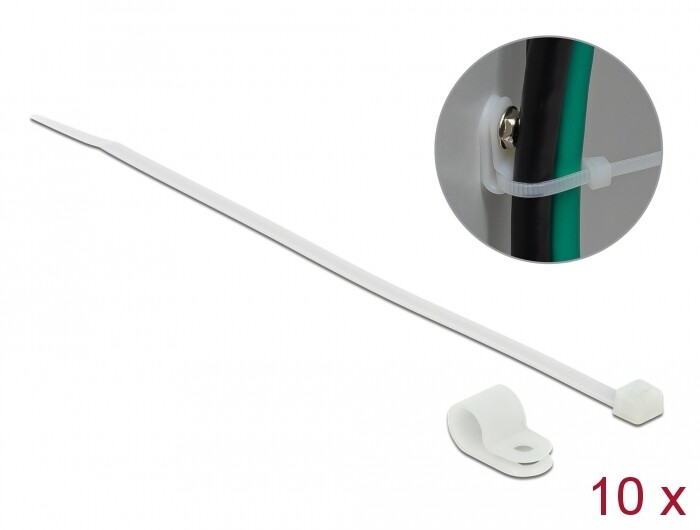 Zacisk kablowy 20 x 9,5 mm z opaską 200 x 4,8 mm biały Delock 18867