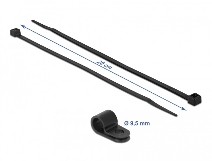 Zacisk kablowy 20 x 9,5 mm z opaską 200 x 4,8 mm czarny Delock 18868