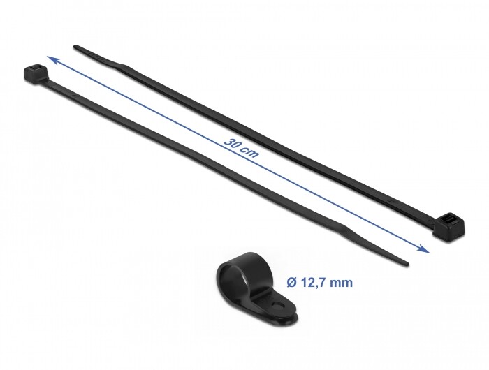 Zacisk kablowy 20 x 12,7 mm z opaską 300 x 4,8 mm czarny Delock 18870