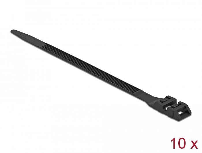 Opaska kablowa z podwójną zapadką 190 x 9 mm czarna 10 szt. Delock 18887