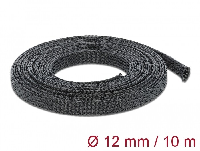 Koszulka pleciona rozciągana 10 m x 12 mm czarna Delock 18902
