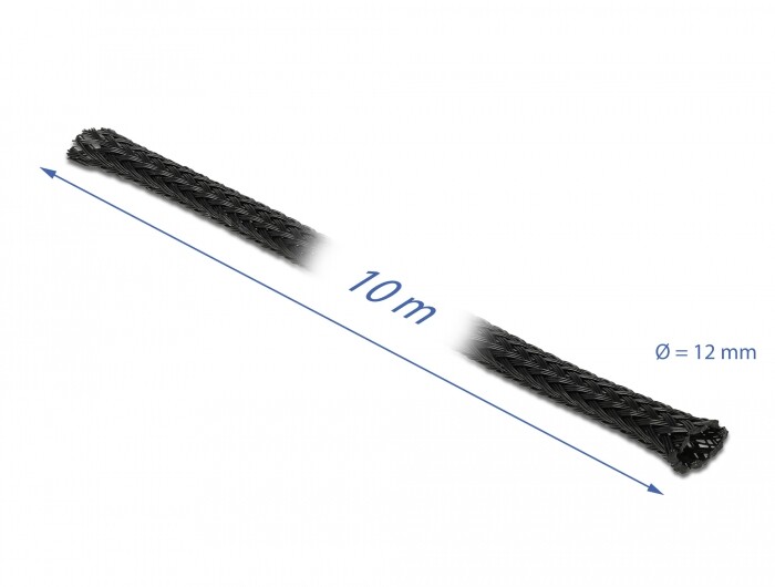 Koszulka pleciona rozciągana 10 m x 12 mm czarna Delock 18902