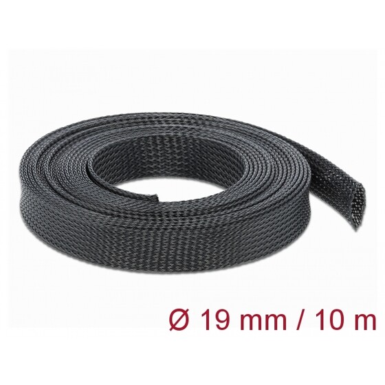 Koszulka pleciona rozciągana 10 m x 19 mm czarna Delock 18903